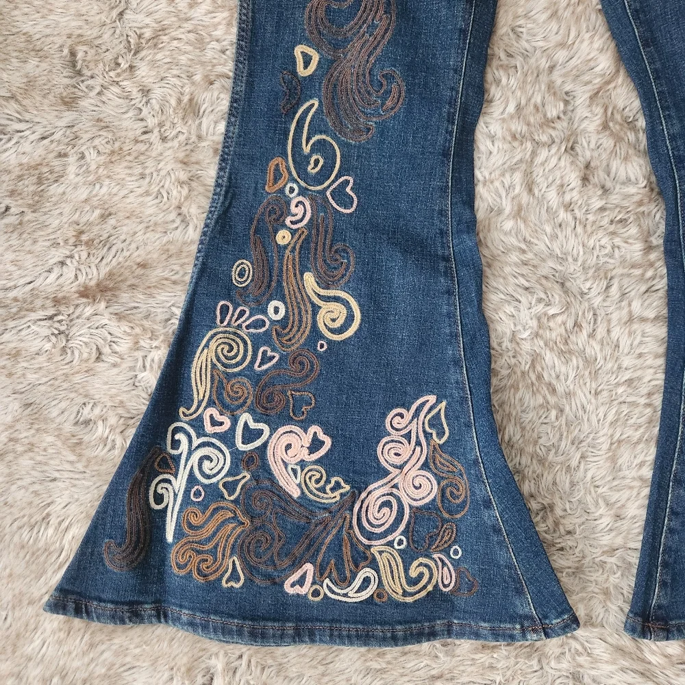 Free People Wrangler X Lainey‎ Wilson Wildflower Bell Bottom Jeans Women's